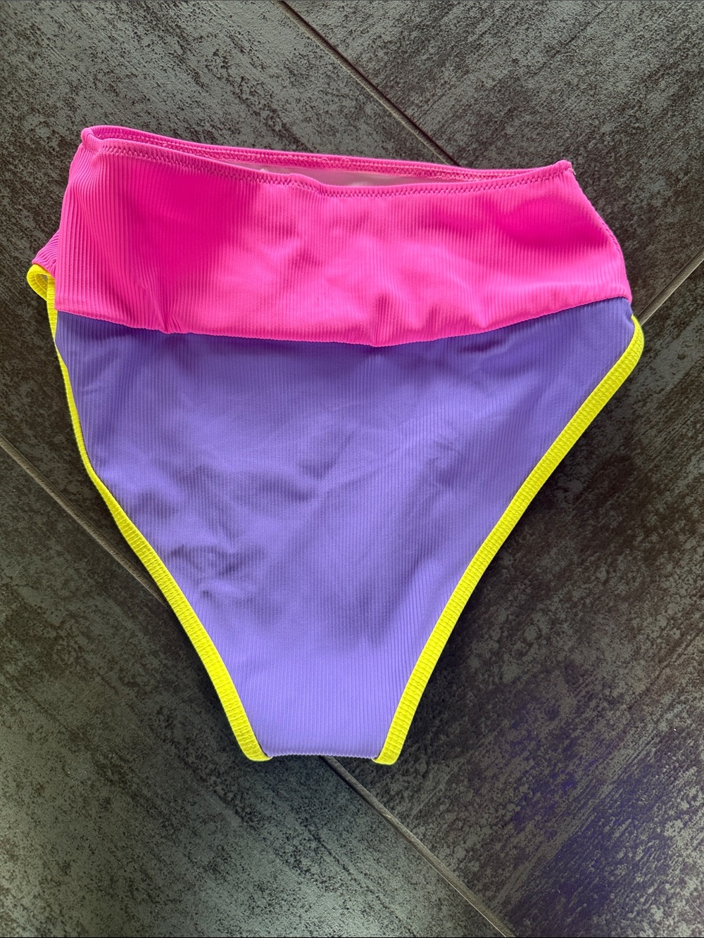 Popvil Colorblock High-Waist Bikini Bottoms — Pink, Purple, Yellow Trim NWT - Picture 5 of 5